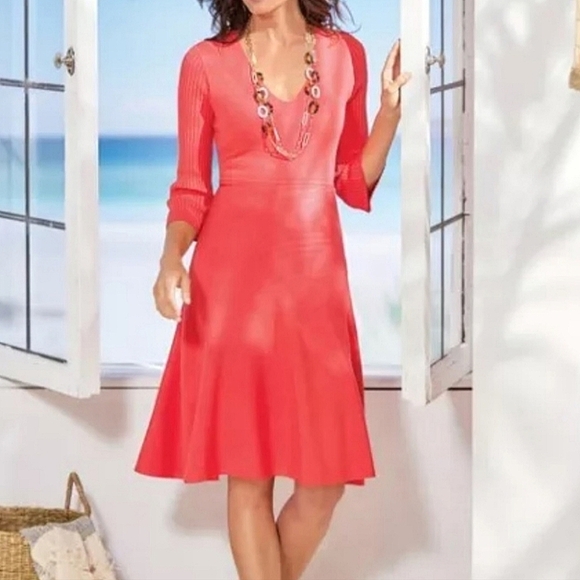 Soft Surroundings Spring Pink 3/4 Sleeve Sweater Midi Dress. Size S. - Picture 2 of 6